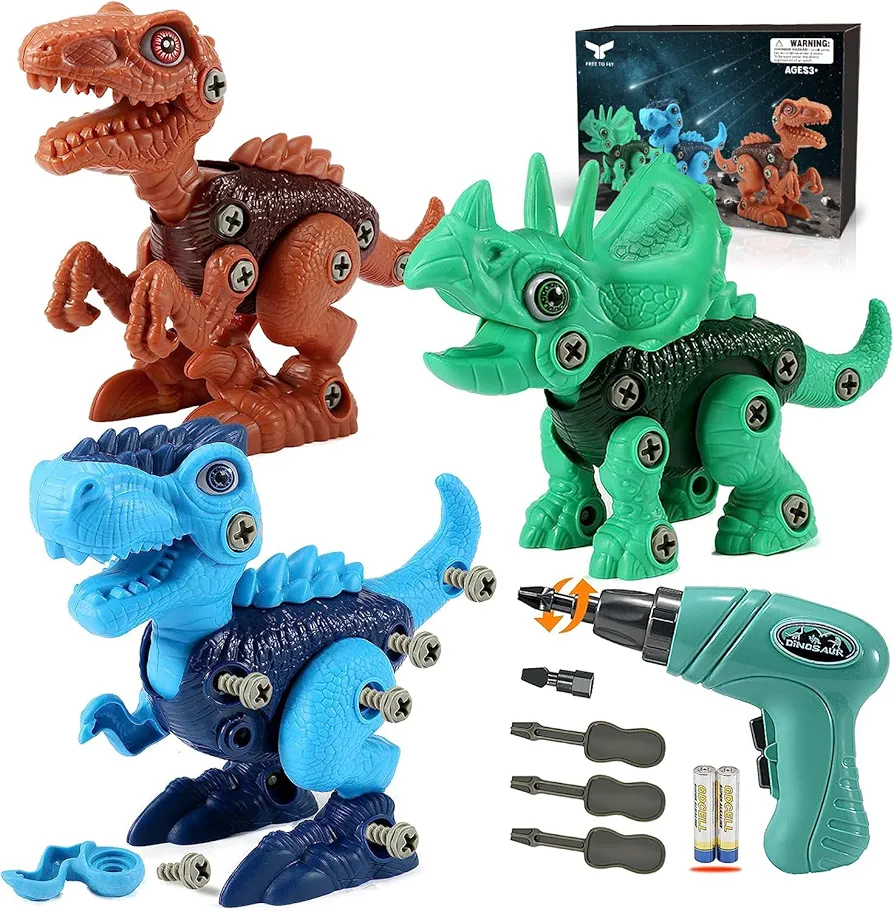 FREE TO FLY Kids Toys Stem Dinosaur Toy: Take Apart Toys for kids 3-5 Learning Educational Building Sets with Electric Drill Birthday Gifts for Toddlers Boys Girls Age 3 4 5 6 7 8 Year Old