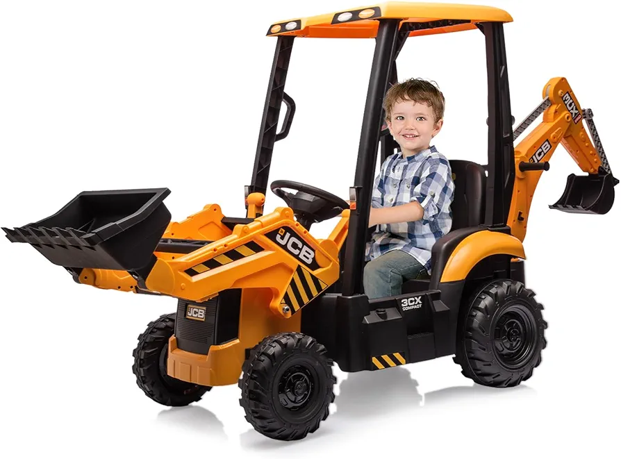 12V Licensed JCB Ride On Excavator, 4 in 1 Kids Excavator Ride On Toy with Remote Control & Front Loader & Digger, Four Transformable Forms Kids Ride On Car Toy