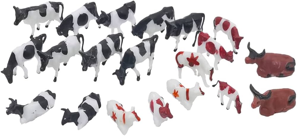 Mini Colorful Cattle Figurines Simulated Cattle HO Scale 1:87 Realistic Plastic Cow Figurines, 20 Pcs