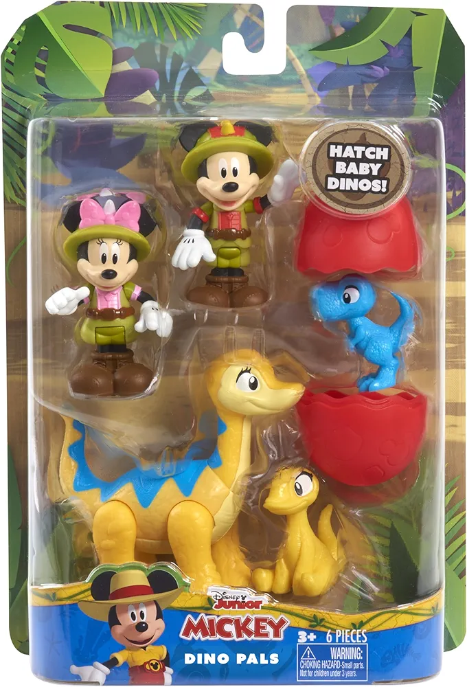 Just Play Disney Junior Mickey Mouse Funhouse Dino Pals 7-piece Figure Set, Dinosaur, Officially Licensed Kids Toys for Ages 3 Up