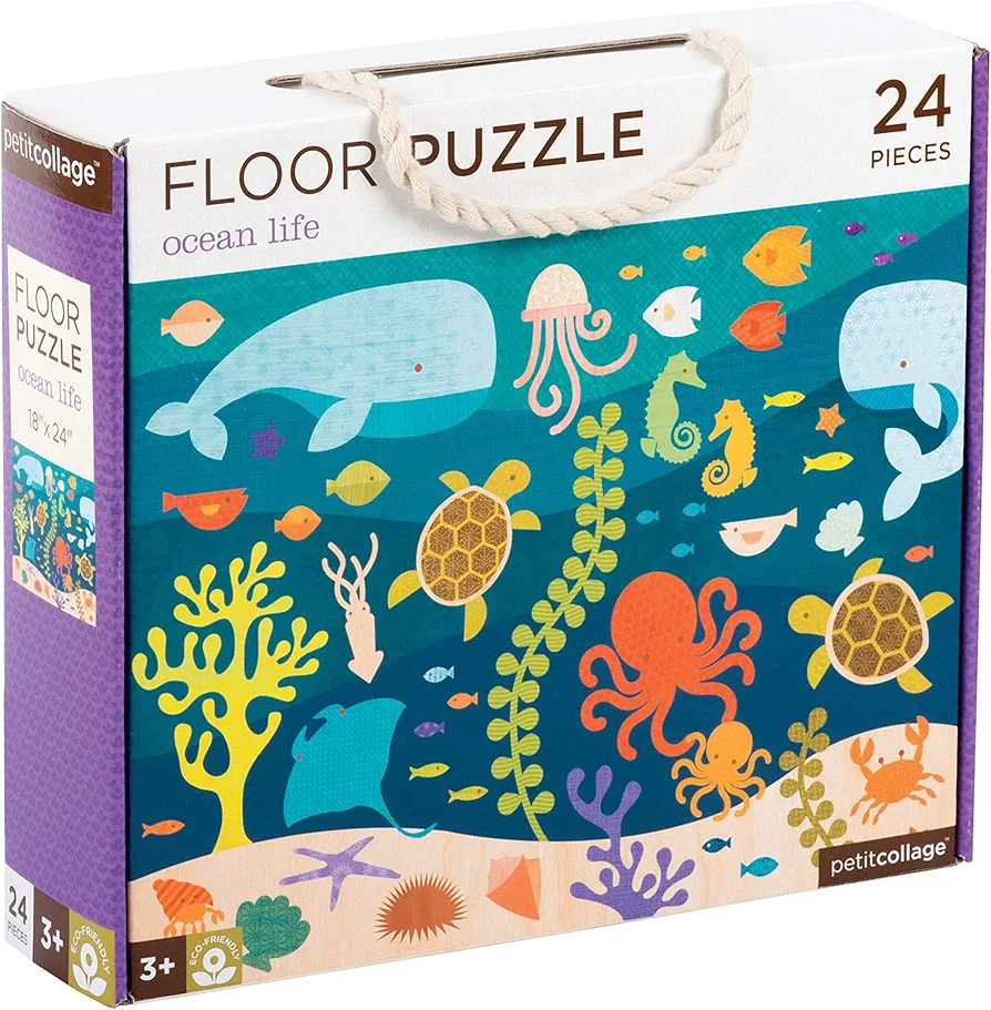 Petit Collage Floor Puzzle, Ocean Life Friends, 24-Pieces – Large Puzzle for Kids, Completed Ocean Jigsaw Puzzle Measures 18” x 24” – Makes a Great Gift Idea for Ages 3+