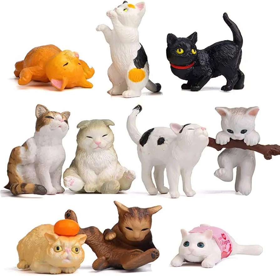 10pcs Realistic Cat Figurines Kitty Figures Toy Set Mini Cat Figure Collection Playset Kitten Easter Eggs Cake Topper Christmas Birthday Gift for Catkeeper Lover