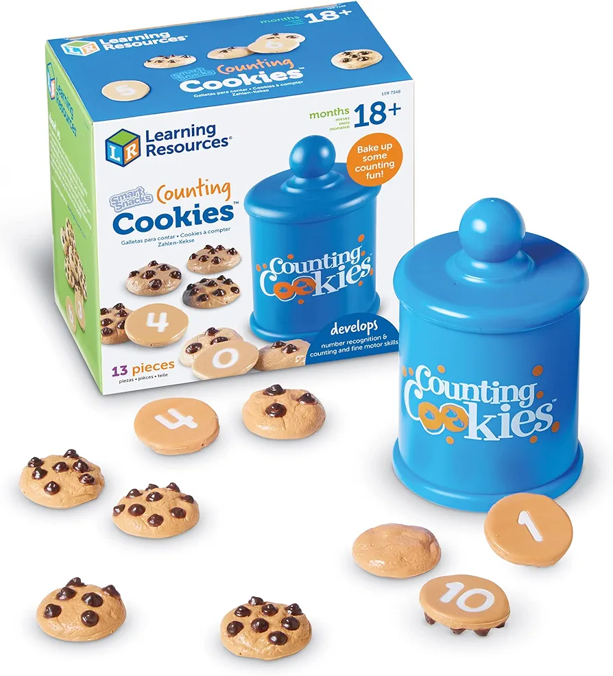 Learning Resources Smart Counting Cookies - 13 Pieces, Ages 18+ Months Toddler Counting & Sorting Skills, Toddler Math Learning Toys, Play Food for Toddlers, Chocolate Chip Cookies