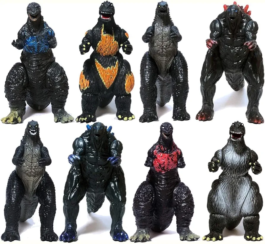 Set of 8 Godzill Toys Movable Joint Birthday 2019 Action Figures King of The Monsters Burning Heisei Mecha Ghidorah Pack Plastic Mini Dinosaur Playsets Cake Toppers Package