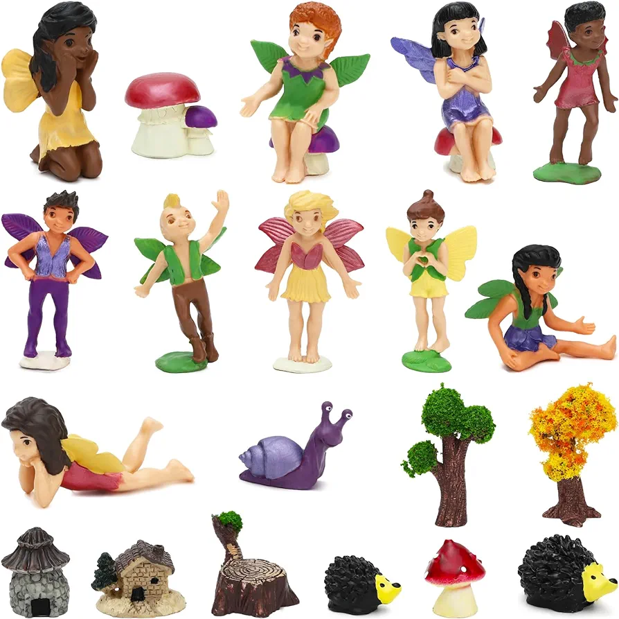 ONEST 18 Pieces Small Fairy Figurines Hand Painted Fairy Figures Miniature Fairy Garden Accessories Figurines for Kids Adults