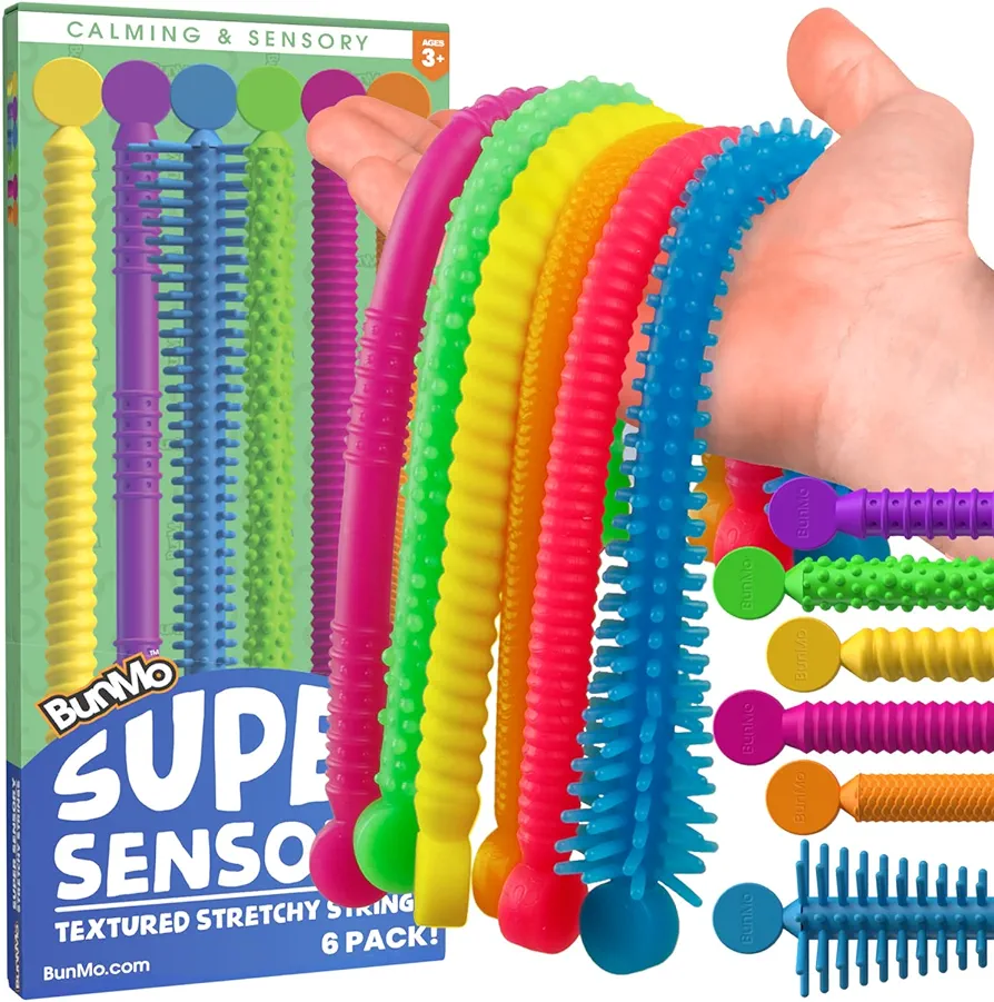 BUNMO Stretchy Strings | Sensory Toys for Toddlers 1-3 | Stimulating & Addictive Sensory Toys for Kids with Autism | Fidget Toy for Anxiety & Stress Relief | Hours of Fun for Kids | Super Sensory 6pk