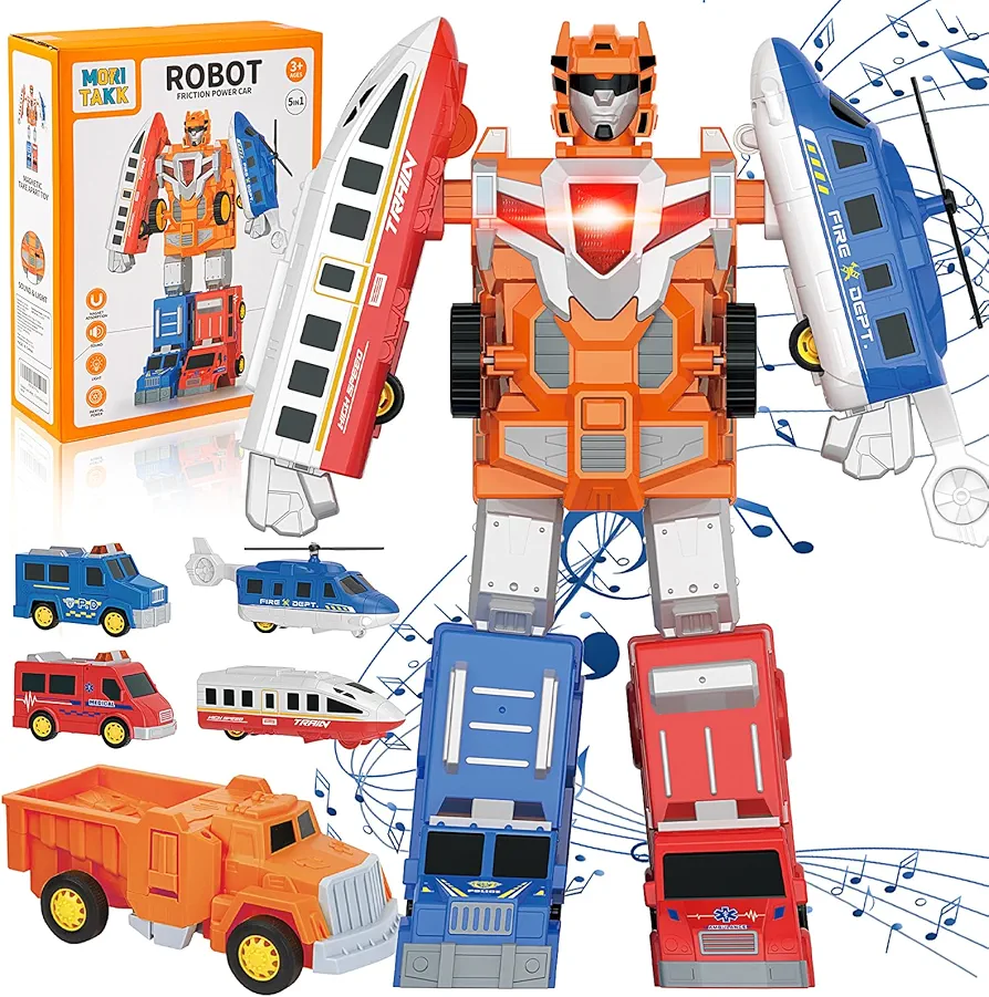 Construction Toys for Boys Girls Age 3 4 5 6 7 Years Old, 5 in 1 Construction Vehicles Transform Robot Toys,STEM Bssemble Cars Action Figures Ages 3-8,Christmas Birthday Gift for Kids