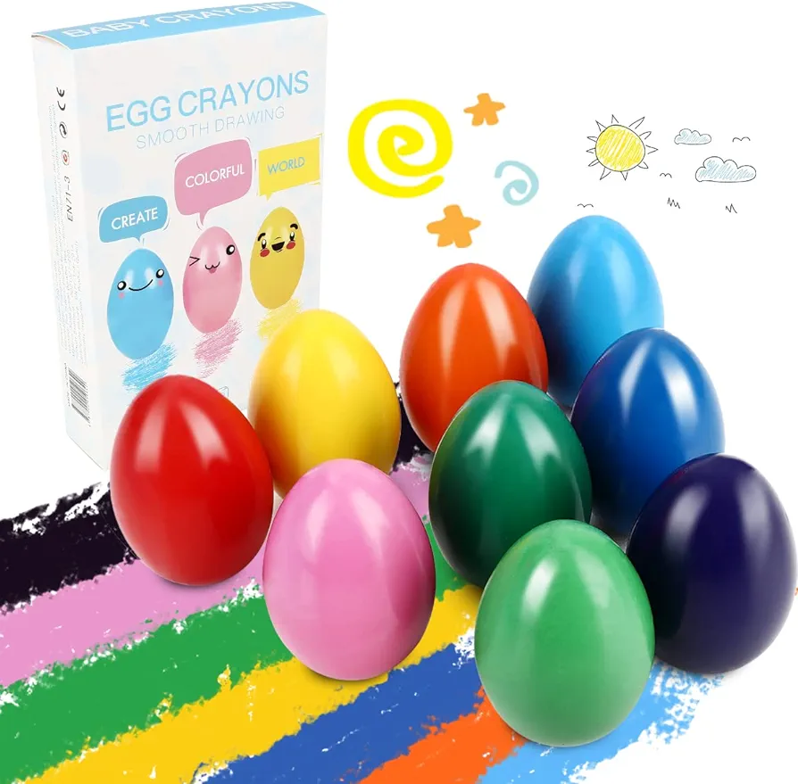 Palm Grip Crayons Set 9 Colors Non Toxic Crayons Washable Paint Crayons Stackable Toys for Preschool Kids, Crayons for Toddlers, Back to School, Baby, Children,Boys,Girls(Egg-Shaped)