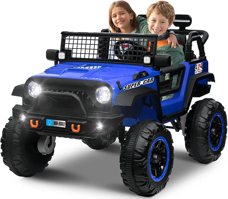 OTTARO 24V 4WD/2WD Switchable Ride on Cars, 2 Seater Kids Electric Vehicle Truck with 20 Inch Seater, 4x100W Motors, 4 Shock Absorbers, Music Play,Bright Light, Remote Control (Blue)