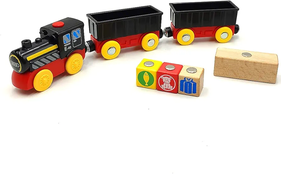 Wooden Magnetic Train Set Battery Operated Freight Train for Train Tracks Toy for Toddlers 3 4 5 Years Old Boys Girls (without Battery)