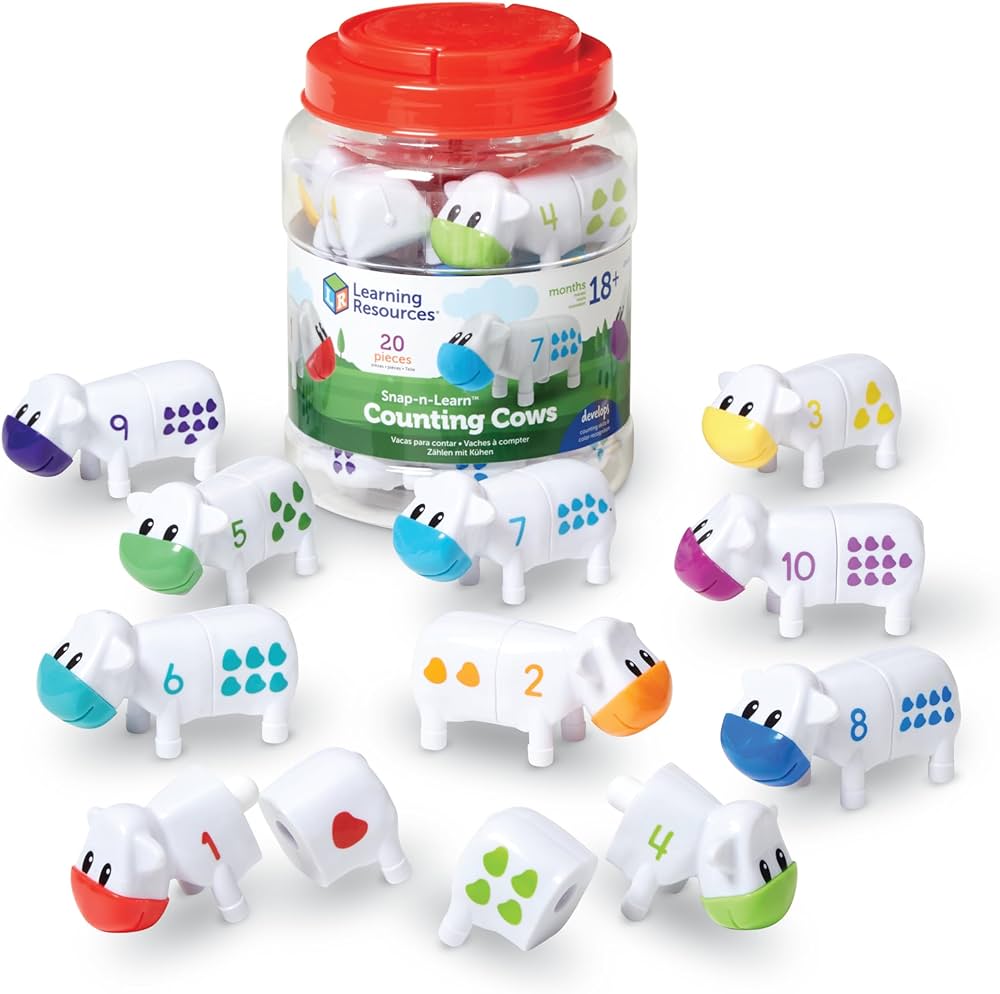 Learning Resources Snap-n-Learn Counting Cows Toy Set,Develops Color Recognition, Counting & Sorting Set, Farm Animals, 20 Pieces, Ages 18+ months