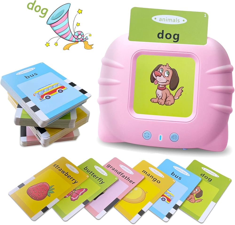 Talking Flash Cards Educational Toys - Talking Flashcards Learning Toys for Toddlers - Montessori Toys Flash Cards for Age 2 3 4 5 6-Pink