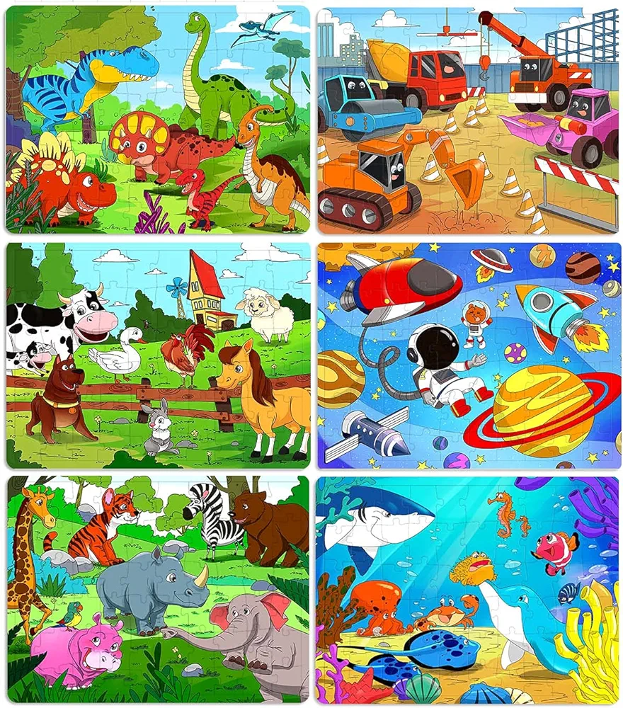 Puzzles for Kids Ages 4-8, 6 Pack Wooden Jigsaw Puzzles 60 Pieces Preschool Educational Learning Toys Set for Boys and Girls