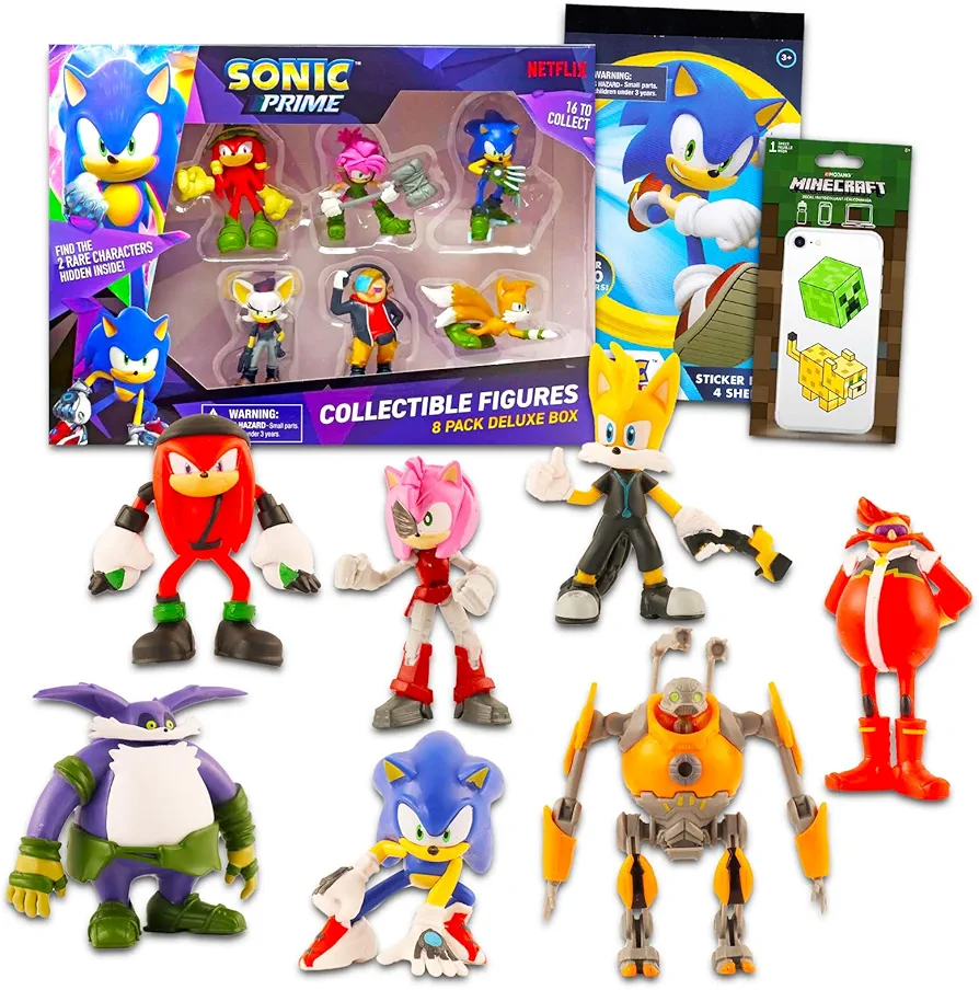 Game Party The Hedgehog Action Figures for Kids – Bundle with 8 Mystery Figurines, Stickers, & More | Action Figure Set for Kids