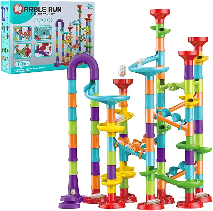 Marble Run Toys Maze Game DIY Educational Playset Birthday Gift for Ages 3+,Track Pipe Building Blocks Glass Marbles for for Kids Ages 4-8 Birth Day Preschool, Toys for 3 Year Old Boys Christmas