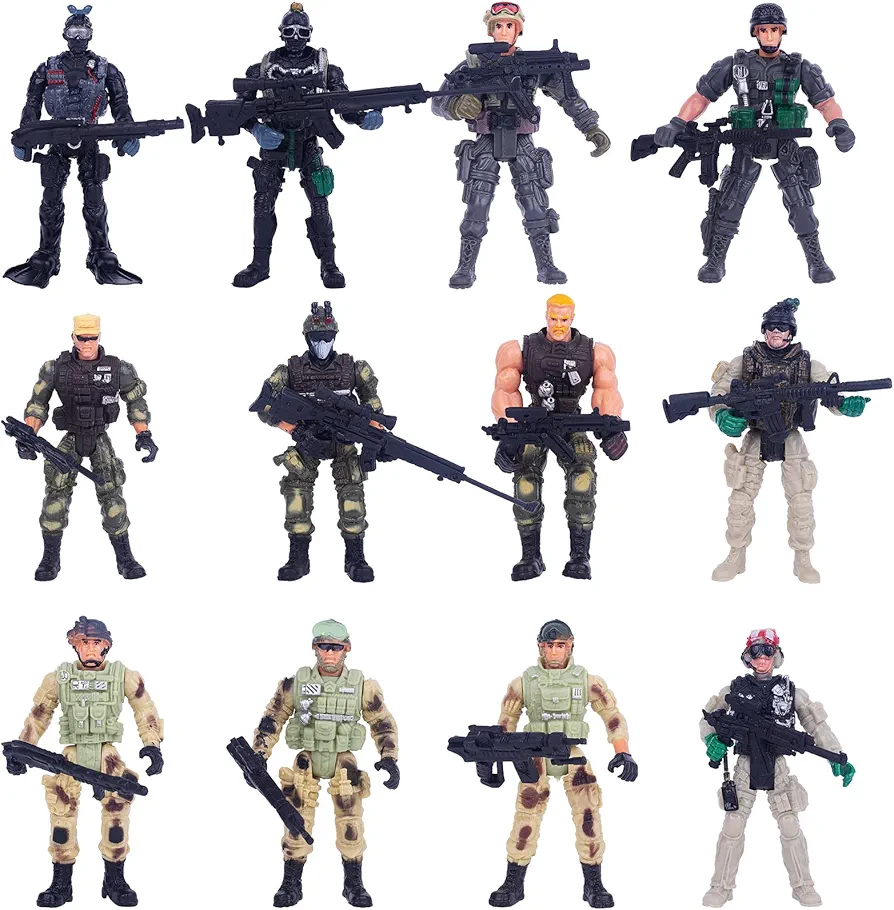 Berry President Army Men, Army Action Figures, 4 Inches Military Action Figures, Army Combat SWAT Soldier Action Figures Toys for 4 5 6 7 8 9 10 Year Old Boys (12 Pcs) (12Soldiers)