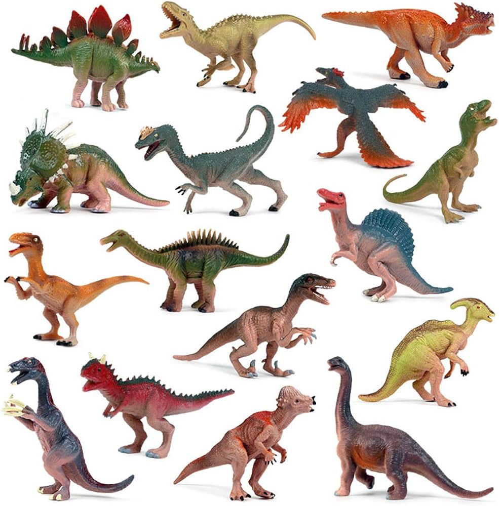 16pcs Dinosaur Figures for Boys, Realistic Jurassic Dinosaur Toys for Kids 3-5, Dinosaur Cake Topper Mini Dinosaur Figurines Set