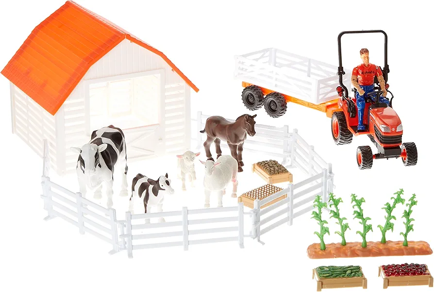 New-Ray Kubota Tractor with Farm Animals Playset