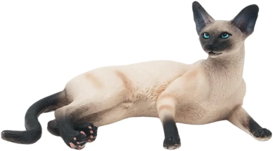 Realistic Cat Kitten Model Figure Mini Pet Rare Kitty Animal Figurines Toys Educational Gift for Kids Boys Girls Cake Toppers & School Playset (Lying Siamese Cat)