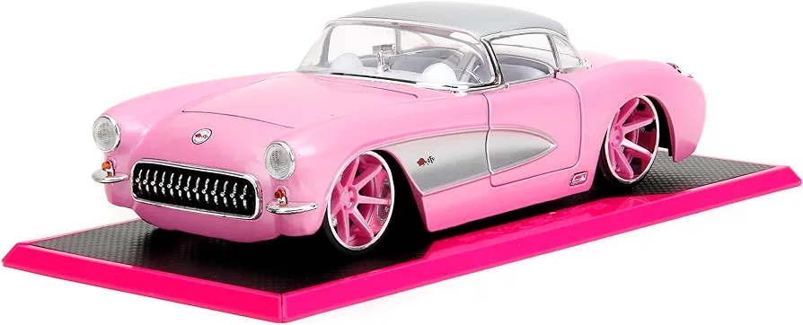 Pink Slips 1:24 W4 1957 Chevy Corvette Die-Cast Car w/Base, Toys for Kids and Adults(Pink)