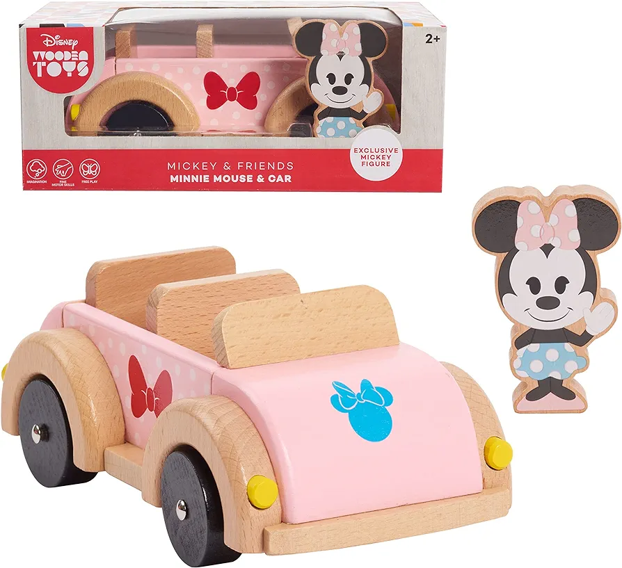 Disney Wooden Toys Minnie Mouse Figure and Vehicle, Officially Licensed Kids Toys for Ages 3 Up by Just Play