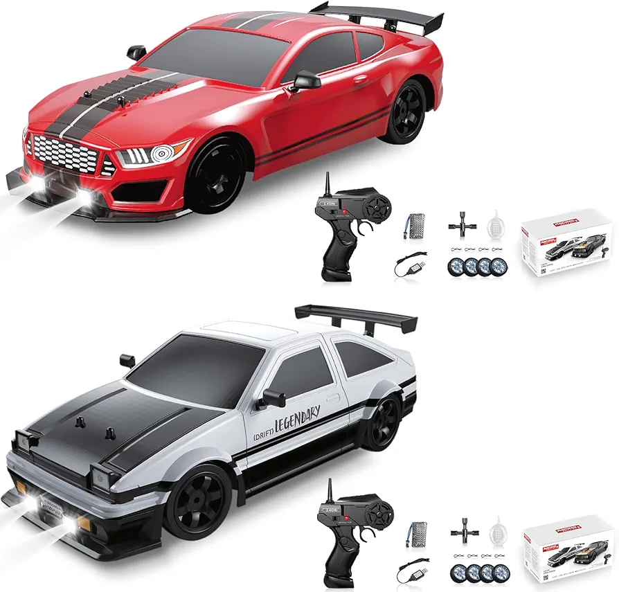 2PCS RC Drift Cars 2.4GHz 1:16 Scale 4WD High Speed Remote Control Cars with LED Lights Battery and Drifting Tires Racing Sport Toy Cars for Adults Boys Girls Kids Gift