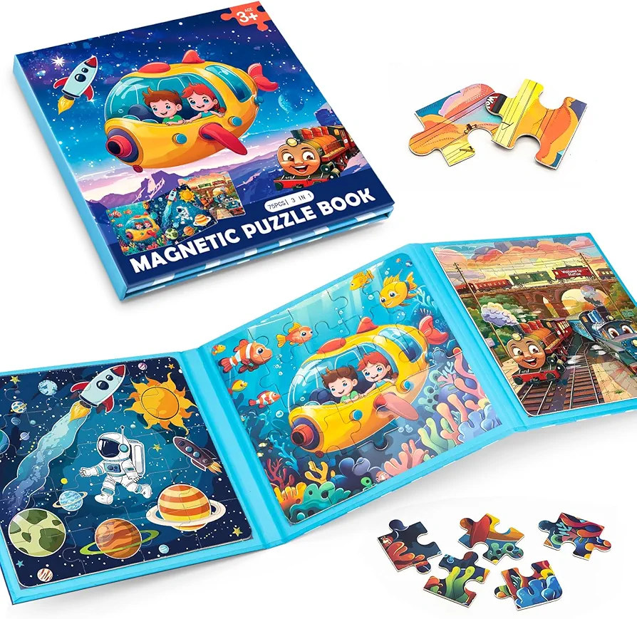 Space Ocean Train Magnetic Puzzles for Kids Ages 3-5, 20-25-30 Pieces Toddler Puzzles, Magnet Travel Jigsaw Puzzles Toys, Preschool Learning Toy Kids Puzzles for 2 3 4 5 6 Year Old Kids Birthday Gifts