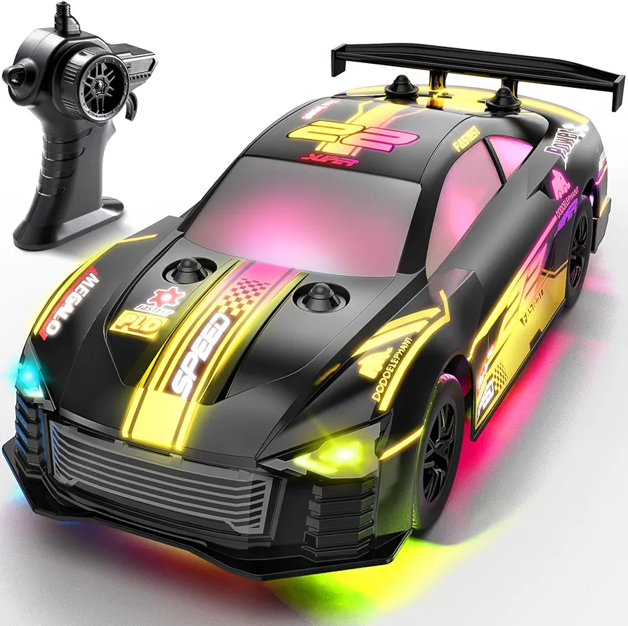 RC Car 1:24 Scale, 4WD High-Speed Remote Control Car with LED Lights, 2.4GHz Non-Disruptive, Rechargeable Batteries, 360° Drifting, PVC Shell, Ideal Birthday for Kids