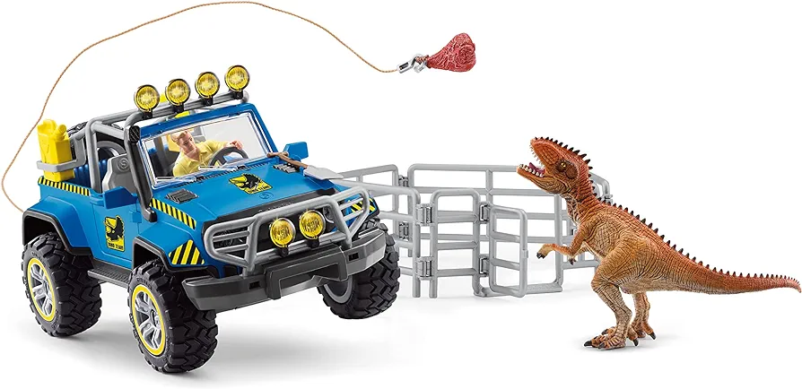 Schleich Dinosaur Toy Truck with Dino Outpost & Giganotosaurus 15- Piece Playset for Kids Ages 4-12