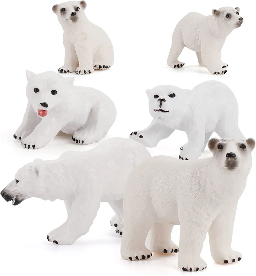 Wildlife Animal Model Toy Playsets 6 PCS Realistic Polar Bear Figure Toys Desktop Decoration Collection Party Favors Toys for Kids