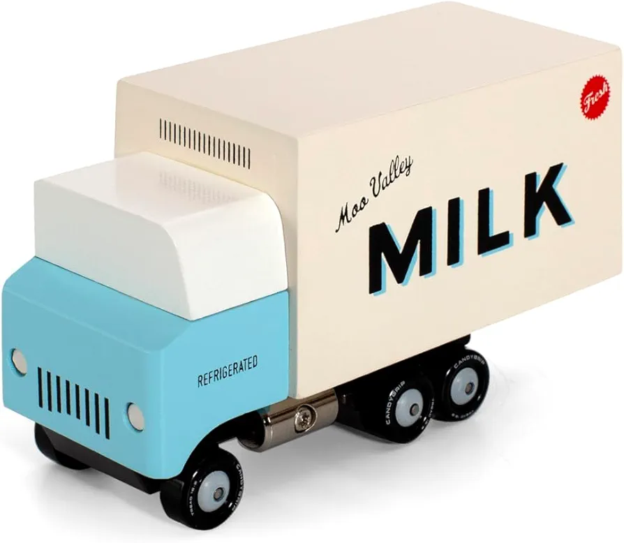 CANDYCAR® Wooden Diecast Collection - Milk Truck, Premium Handcrafted Beech Wood Toy Car