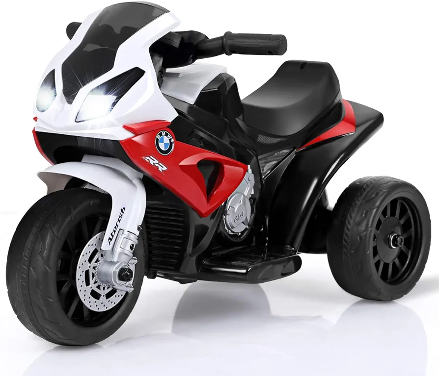 Costzon Kids Electric Ride on Motorcycle, Licensed BMW 6V Battery Powered Toy w/Headlights &Music, Pedal, 3 Wheels for Children Boys & Girls (Dark Red)