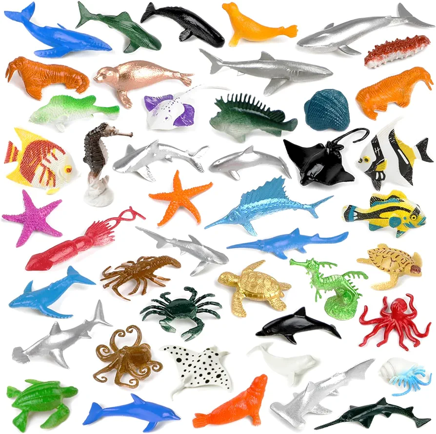 46 Pack Mini Ocean Sea Animals Toys, Assorted Vinyl Plastic Ocean Animal Figures Sea Creatures Toys for Kids Party Favors Educational Toy