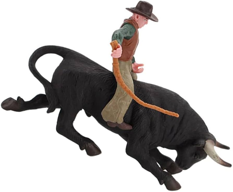 Desktop Ornaments Cowboy with Black Bull Figurine Farm Animal Cattle Figurine Western Riding Toy Playset for Bullfighter Playset Home Office Tabletop Decorative Human Figures Toys