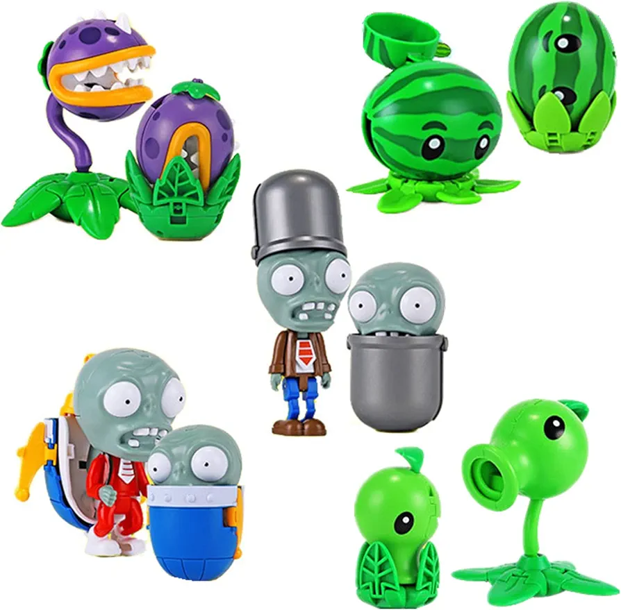 5 PCS PVZ Toys Action Figures Zombies PVZ Toys Egg Transformation Series Assembled Toys Set 1 2 Series Great Gifts for Kids and Fans,Birthday and Christmas Party