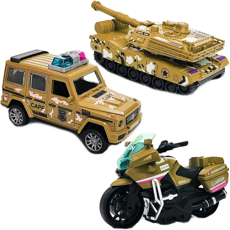 Military Armored Fighting Vehicles Tank Toys, Army Combat Truck Motorcycle Toys Models Car Toys for Kids Boys