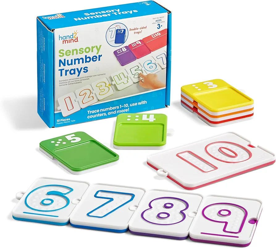 hand2mind Sensory Number Trays, Learning Numbers for Kids, Fine Motor Activities, Counting Toys for Sensory Seeking Kids, Texture Toys, Pre-Writing Skills for Toddlers, Montessori Math Materials