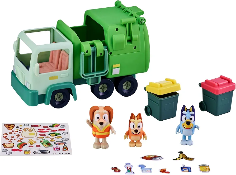 Bluey Garbage Truck - 2.5", Bingo, and Bin Man poseable Figures with Playset | Amazon Exclusive