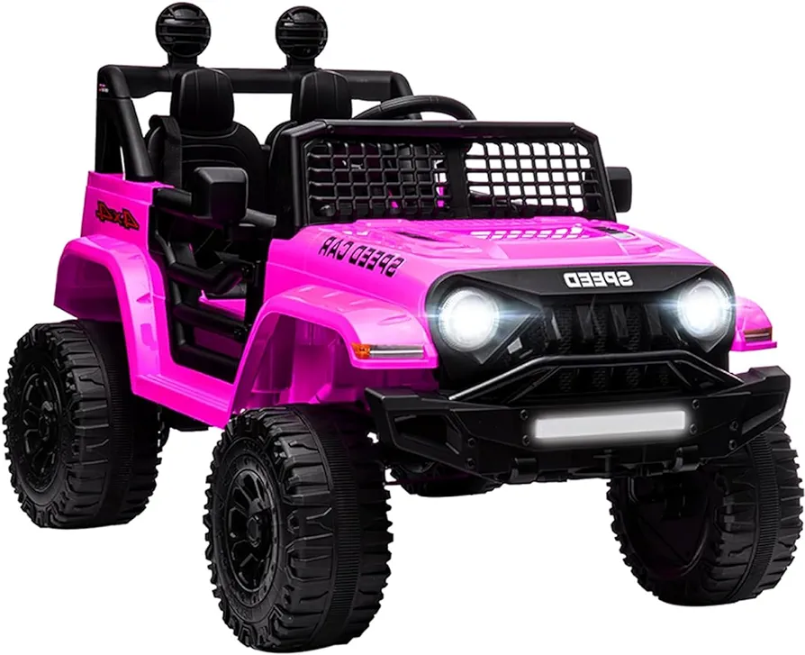 12V Ride On Car, Electric Car for Kids, 12V Ride on Toys, Kids Cars with 3 Speeds Adjustable w/Bluetooth, Parent Remote Control, Spring Suspension, AUX Port-Pink