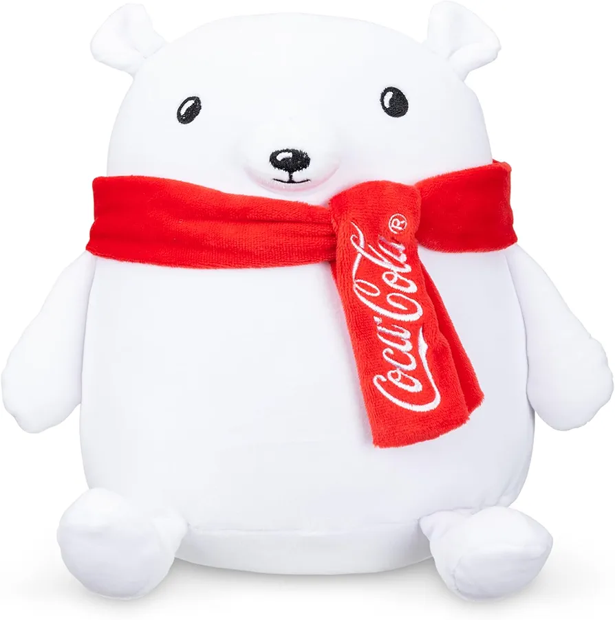 Coca-Cola 9" Polar Bear Snowball Plushies, Soft, Squishy Stuffed Animal, Great Gift for Boy, Girl, Kids & Toddlers for Christmas & Birthdays, Cuddle Pillow, Dorm Bed Décor