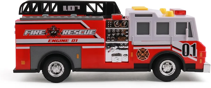 Rescue Force 12" Fire Truck Ladder Toy with Realistic Lights & Sounds, Free Wheeling Play & Working Ladder! Ages 3+