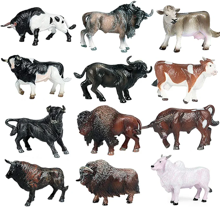 12 Pcs Miniature Cattle Figurines Set Mini Cow Models Realistic Plastic Cattle Models