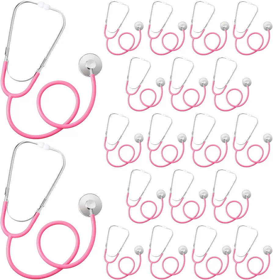 Hanaive 20 Pcs Kids Stethoscope Toy Metal Real Working Play Stethoscope That Works Nurse Doctor Toy Disposable Stethoscope for Children Preschool Educational Role Play Costume Accessories(Pink)