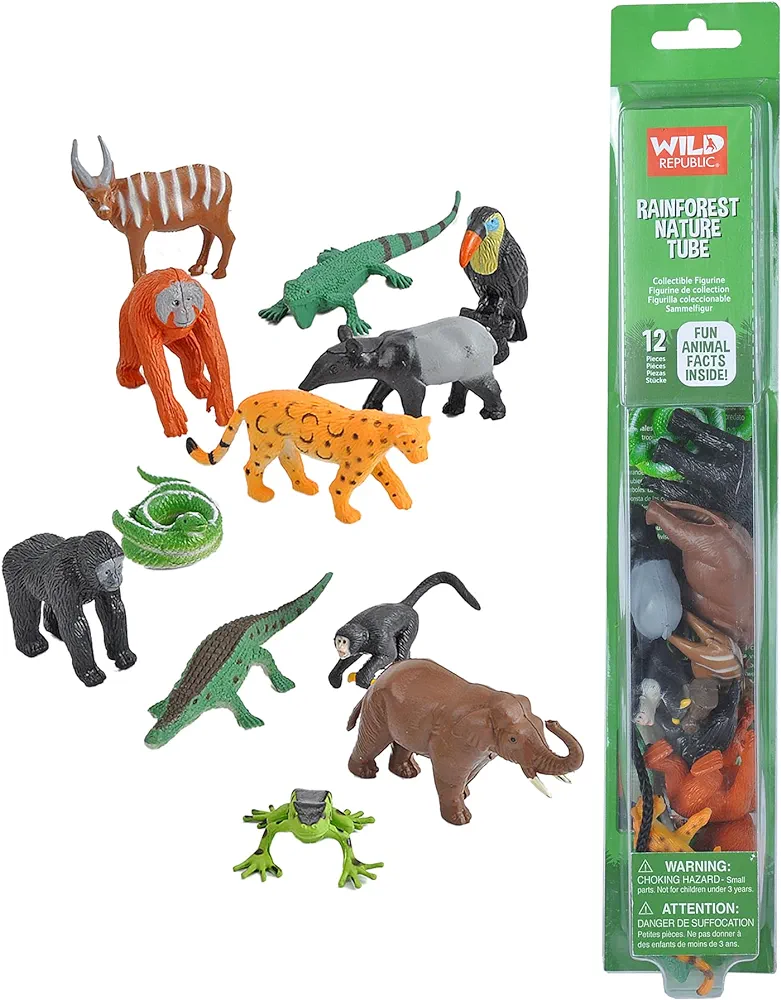 Wild Republic Rainforest Nature Tube, Toy Figures, Kids Gifts, Educational Toys for Kids, 12 Piece Set