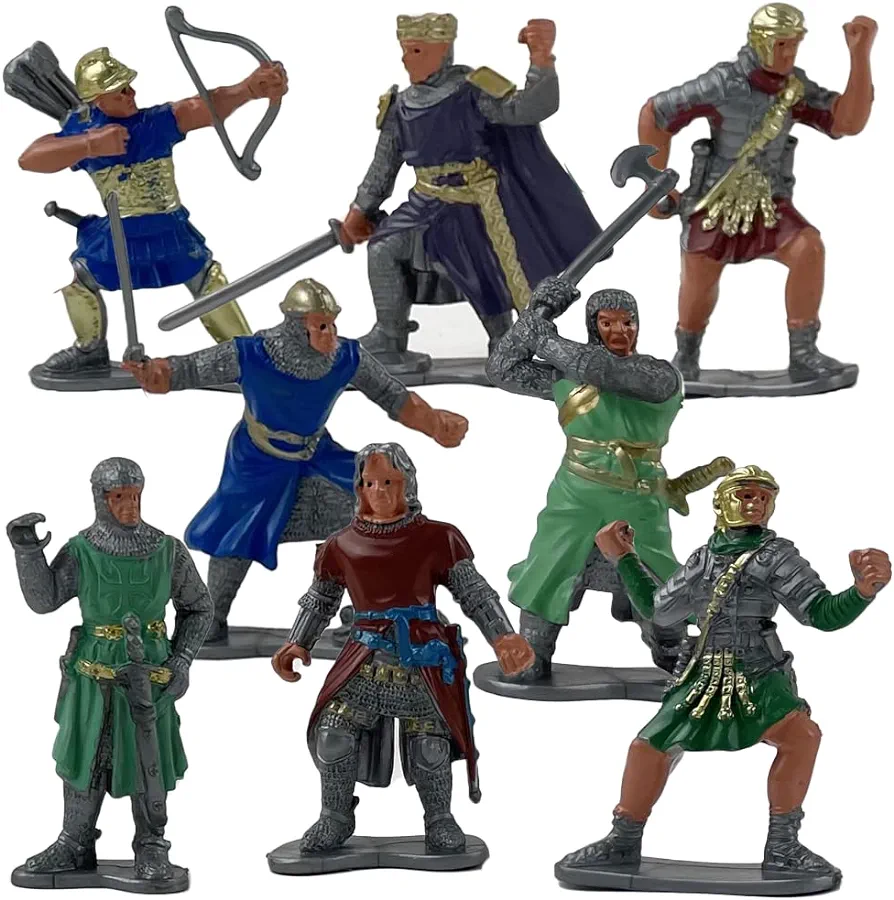 ArtCreativity Knight Action Figures for Kids, Set of 8, Free-Standing Knight Figurines with Realistic Details, Medieval Party Decorations and Cake Toppers, Knight Party Favors for Boys & Girls