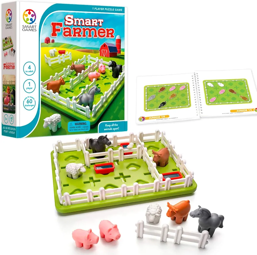 SmartGames Smart Farmer Board Game, a Fun, STEM focused Cognitive Skill-Building Brain Game and Puzzle Game for Ages 4 and Up