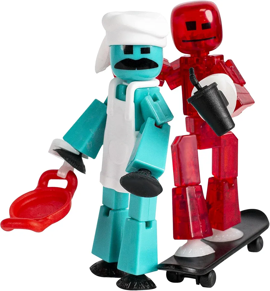 Zing Stikbot Chef and Lifestyle Dual Action Pack - Includes 2 Stikbots and Lots of Cool Accessories in Eco Friendly Packaging (Pack A - Blue & Red)