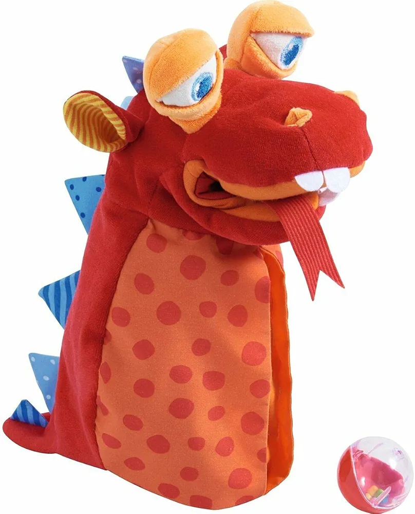 HABA Glove Puppet Eat it Up Dragon - Hand Puppet That Eats Small Objects, Perfect Toddler Toys for Ages 2-4, Sensory Hand Puppets, Preschool Toys