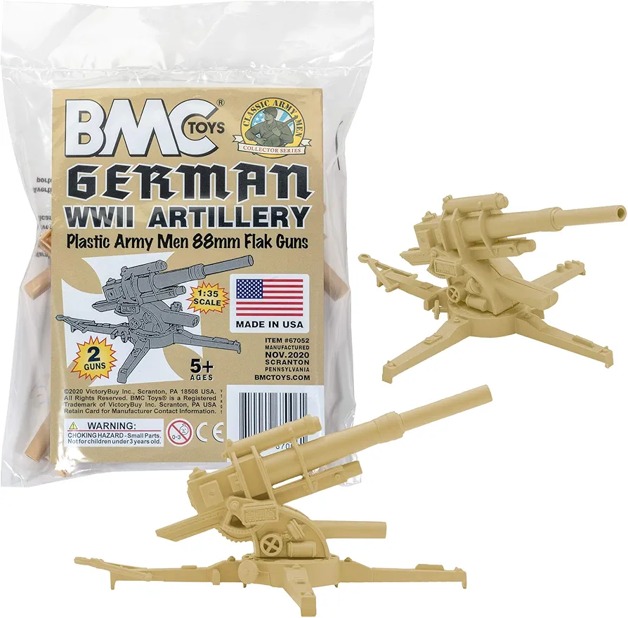 BMC Classic WW2 German 88mm Artillery - 2pc Tan Plastic Army Men Accessories