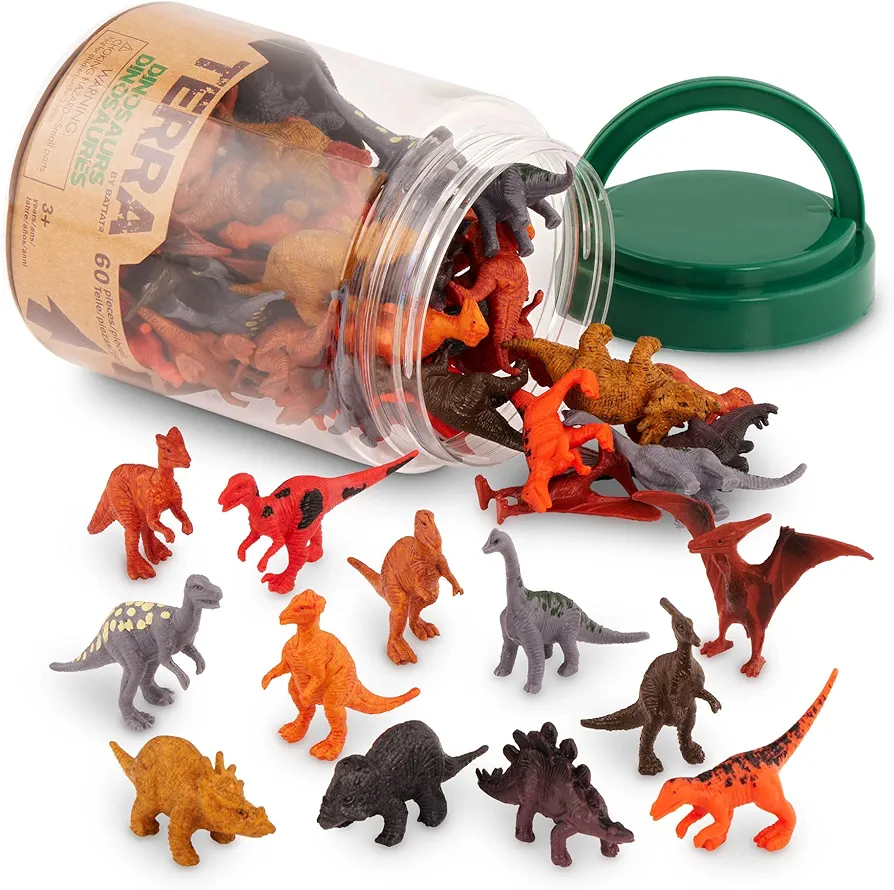 Terra by Battat – 60 Pcs Dinosaur Figures – Assorted Plastic Mini Animal Figurines For Kids 3+ – Birthday Party Supplies & Decorations